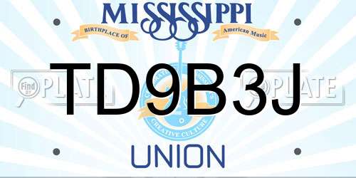 TD9B3J Mississippi License Plate