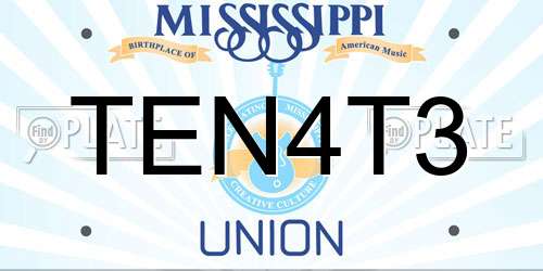 TEN4T3 Mississippi License Plate