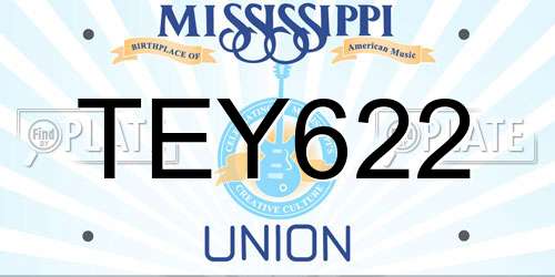 TEY622 Mississippi License Plate