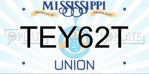 TEY62T Mississippi License Plate