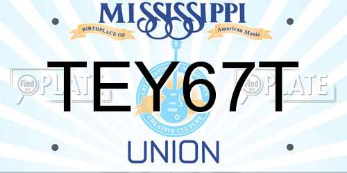 TEY67T Mississippi License Plate