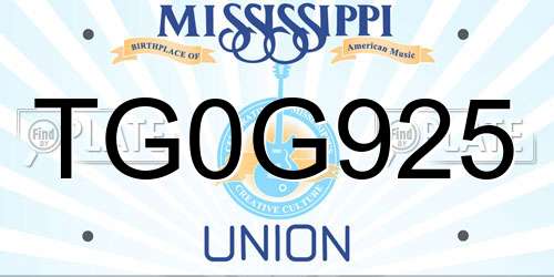 TG0G925 Mississippi License Plate
