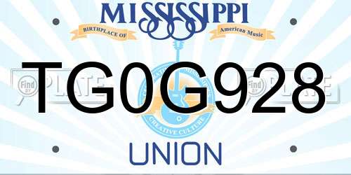 TG0G928 Mississippi License Plate