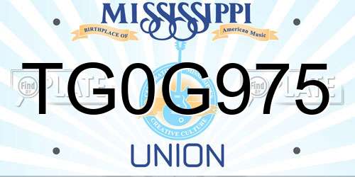 TG0G975 Mississippi License Plate
