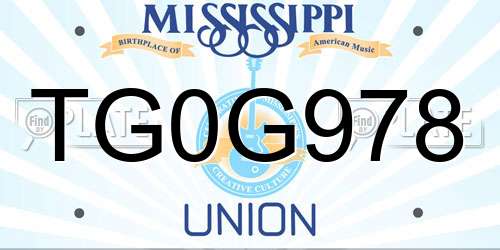 TG0G978 Mississippi License Plate