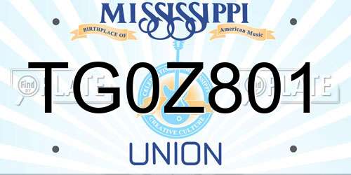 TG0Z801 Mississippi License Plate