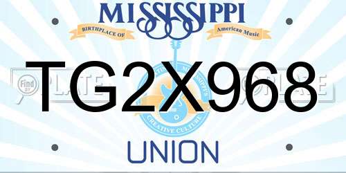 TG2X968 Mississippi License Plate