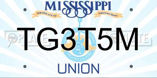 TG3T5M Mississippi License Plate