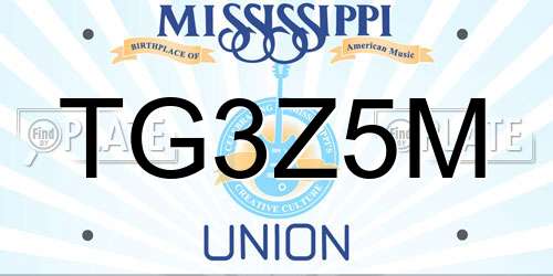 TG3Z5M Mississippi License Plate