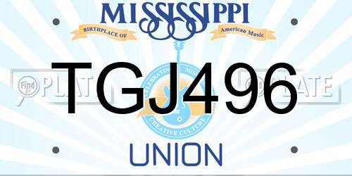 TGJ496 Mississippi License Plate