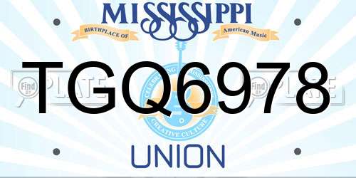 TGQ6978 Mississippi License Plate