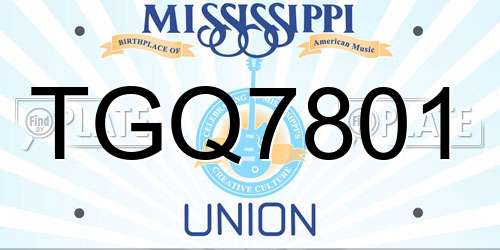 TGQ7801 Mississippi License Plate