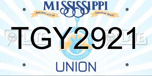 TGY2921 Mississippi License Plate