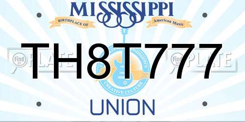 TH8T777 Mississippi License Plate