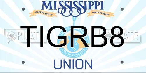 TIGRB8 Mississippi License Plate