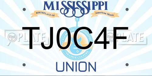 TJ0C4F Mississippi License Plate