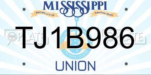 TJ1B986 Mississippi License Plate