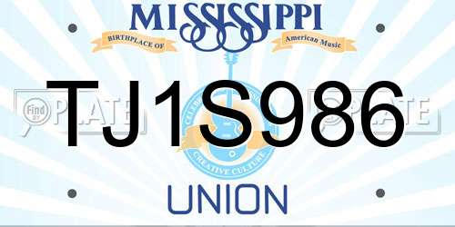 TJ1S986 Mississippi License Plate