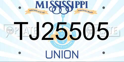 TJ25505 Mississippi License Plate