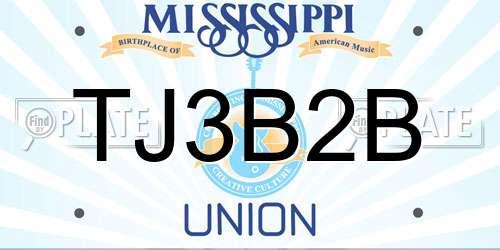 TJ3B2B Mississippi License Plate