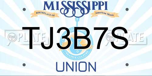 TJ3B7S Mississippi License Plate
