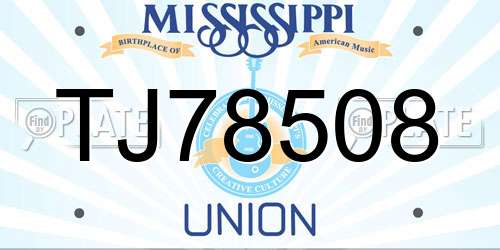 TJ78508 Mississippi License Plate
