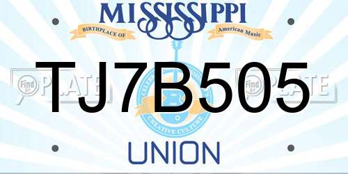 TJ7B505 Mississippi License Plate