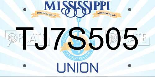 TJ7S505 Mississippi License Plate