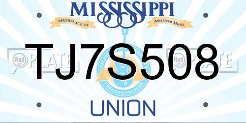 TJ7S508 Mississippi License Plate