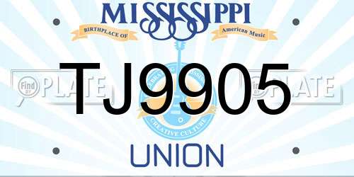 TJ9905 Mississippi License Plate