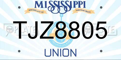 TJZ8805 Mississippi License Plate