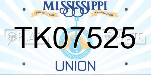 TK07525 Mississippi License Plate