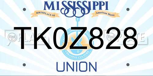 TK0Z828 Mississippi License Plate