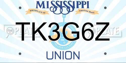 TK3G6Z Mississippi License Plate