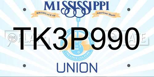 TK3P990 Mississippi License Plate