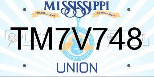 TM7V748 Mississippi License Plate