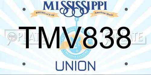 TMV838 Mississippi License Plate
