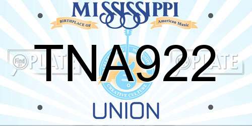 TNA922 Mississippi License Plate