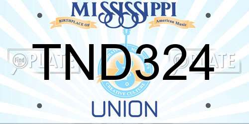 TND324 Mississippi License Plate