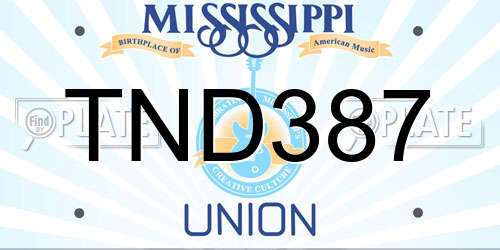 TND387 Mississippi License Plate