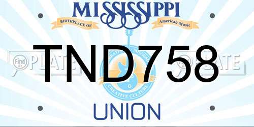 TND758 Mississippi License Plate