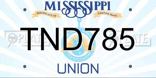TND785 Mississippi License Plate