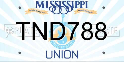 TND788 Mississippi License Plate