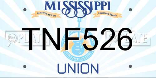 TNF526 Mississippi License Plate