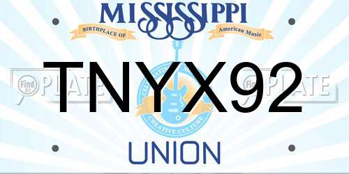 TNYX92 Mississippi License Plate