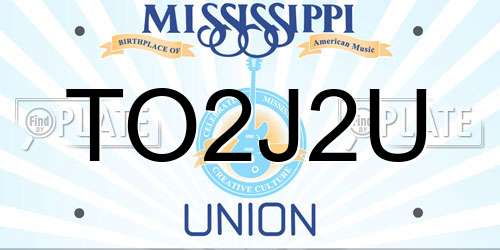 TO2J2U Mississippi License Plate