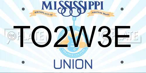 TO2W3E Mississippi License Plate