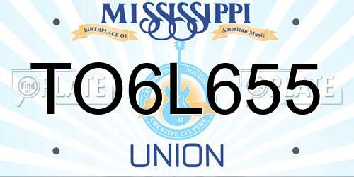 TO6L655 Mississippi License Plate
