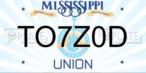 TO7Z0D Mississippi License Plate