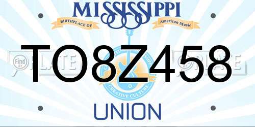 TO8Z458 Mississippi License Plate